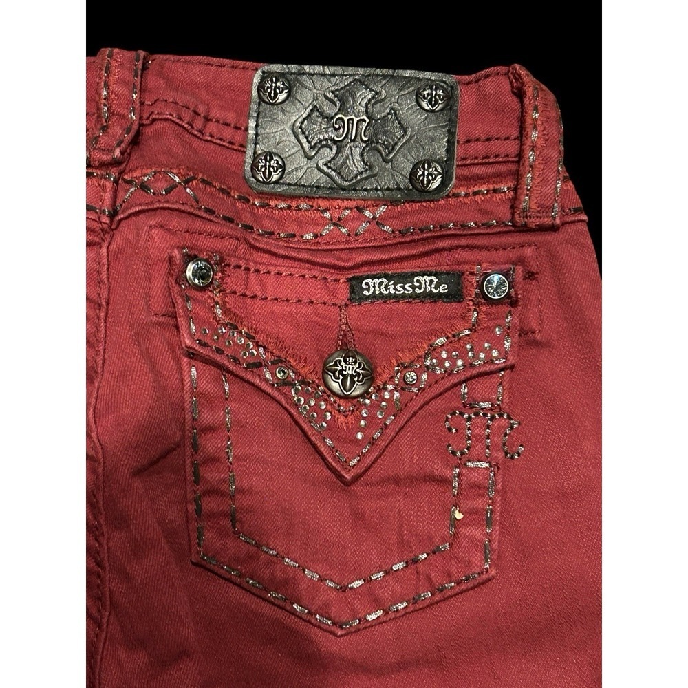 Miss Me Girls Jeans Signature Rise Skinny Red/Cabernet Flap Pockets Sz 12, NWT